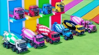 TRANSPORT OF COLOR - ALL MIXER TRUCK WITH DOUBLE FLATBED TRAILER TRUCK, MAN, IVECO, SCANIA - FS22