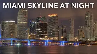 Miami Aerial View at Night - Airplane Take-off from Miami International Airport