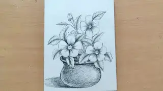 How to draw flowers pot drawing | flowers drawing with pencil step by step tutorial