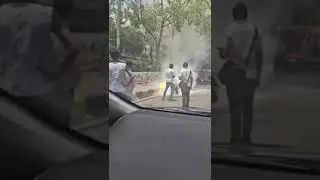 The bike catches fire due to scorching heat at #Guchibowli road in #Hyderabad