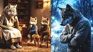 The Lonely Wolf Surprised by Brave Little Wolves and Grandma