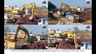 HITACHI ZAXIS 350 LCN & Mercedes Dump Trucks, Autobahn A 8 Karlsbad, Germany, 2013.