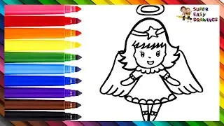 Drawing and Coloring a Cute Angel 👼🌟🌈 Christmas Drawings for Kids