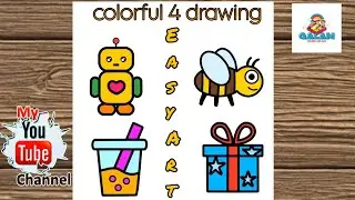 Easy & Colorful Drawing for Kids | Robot, Bee, Drink & Gift 🎨 | Qalam & Colorsforkids#howtodraw 