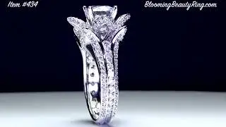 Unique Blooming Flowers Diamond Engagement Ring Up Close