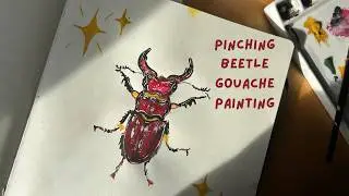 Gouache Pinching Beetle Painting - overcoming art block - trying (free) brand collab art supplies