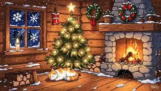 1 Hour Cozy Christmas Cabin 🎄🐱 | Fireplace • Snow • Relax • Study • Sleep