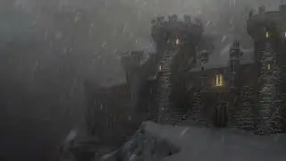 10 Hour Dark Eerie Winter Castle Overlooking Cliff In Haunting Howling Blizzard Winds