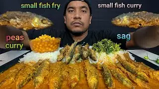 SMALL FISH CURRY AND SMALL FISH FRY, PEAS CURRY, SAG WITH RICE EATING VIDEOS | FISH FRY MUKBANG