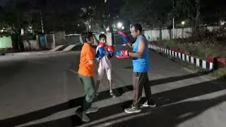 Sidhu  Sanjay padding with coach anil boxer training call9989791988 DMBC boxing club Indra pryadars