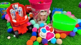2 Colorful Bucket With Beads Inside │ Satisfying ASMR on Green Grass │ Satisfying Slime Asmr