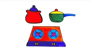 Easy Kitchen Set Drawing for Kids | How to Draw Kitchen Items
