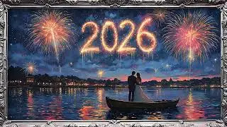 Couple in Gondola 2026 Fireworks Oil Painting Gold Frame TV Art 4K