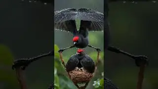 The cute little bird in the wind and rain.