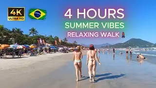 4K V&iacute;deo (Ultra HD) 4 ЧАСА Летней Атмосферы 🇧🇷: Прогулка по Пляжу (BRAZIL) ☀️ 🌊 🌴 🏃&zwj;♂️