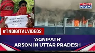 Uttar Pradesh Agnipath Protests: Police Resorts To Tear Gas Shelling As Mob Sets Train On Fire
