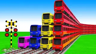 【踏切アニメ】あぶない電車【カンカン】電車 5 Train Climbing Pynamid 2025🚦 Fumikiri 3D Train Railroad Crossing Animation