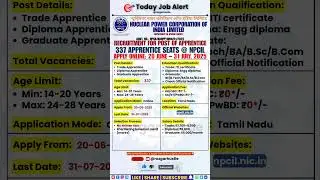 NPCIL Apprentice Recruitment 2025 | 337 Posts | Trade/Diploma/Graduate | Apply by July 31 #shorts