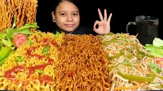 Eating Spicy Korean Black Bean, Wai Wai Maggi & Street Style Chowmein | Eating Show | Mukbang