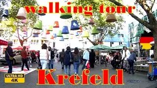 Walking the City Center of Krefeld, Relaxing Tour in 4K