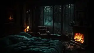 Soothing Rain on the Window at Night | Crackling Fireplace Sounds for Calm Sleep and Inner Peace
