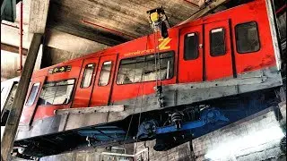 Carmelit subway - hoisting and rotating old cars כרמלית - פינוי וסיבוב קרונות ישנים