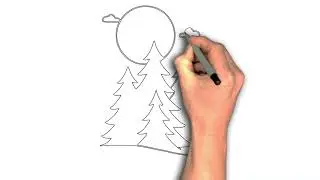 How to draw Full moon above trees drawing image