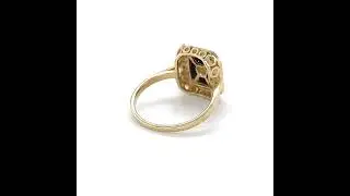 9ct Yellow Gold Rectangular Onyx & Diamond Surround Ring.