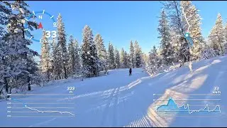 Saariselk&auml;. Pitk&auml; ja vaativa laskettelu Lapin tuntureilla. GPS nopeustiedot