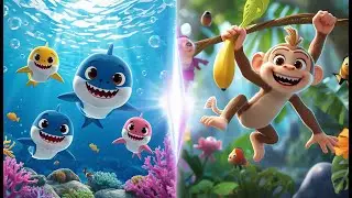 Baby Shark Meets Silly Monkey! 🦈🐵 Fun Ocean & Jungle Sing-Along for Kids 🌈🎶