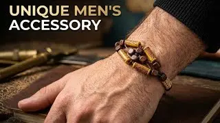Stylish Handmade Men&rsquo;s Leather Bracelet | Wooden Beads Design