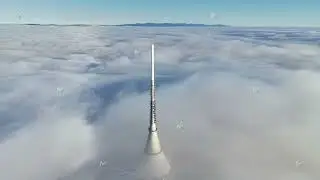 Skyward Communication Tower, Tall Telecommunication Structure Piercing Through Cloud Layer During