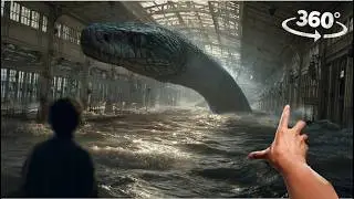 VR 360 Tsunami hits train station and giant snake titanoboa attack Virtual Reality interactive video