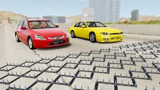 محاكي الحوادث BeamNG.drive | تحدي السيارات ضد الشوك 🚗🚧 (85#)