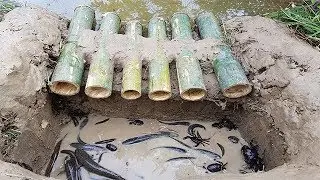 Boy Make Bamboo Deep Hole Fish Trap -How To Make Deep Hole Fish Trap With Bamboo To Catch Fish,Eels