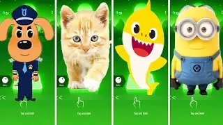 Шериф Лабрадор против милого кота против детеныша акулы против миньонов - Tiles Hop EDM Rush