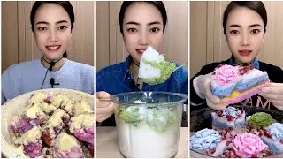 ASMR ICE EATING with MATCHA and MILK POWDER with PASSION FRUIT 