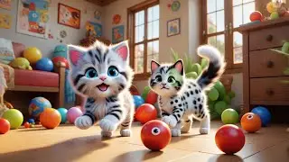 Seven Fluffy Kittens Chase a Ball | Cat Song for Kids | Nursery Rhymes and Learning Songs