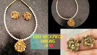 Very easy pearl neckpiece set making / trending invisible chain set / kundan earrings making #kids