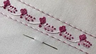 3D delight knot leaf 🌿 border embroidery work 142 | New embroidery tutorials | Manal Embroidery