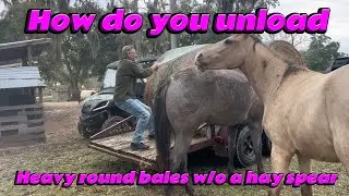Unloading Round Bales the Hard Way… Because We Don’t Own a Hay Spear 🤷‍♂️