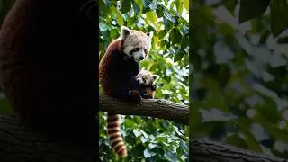 Red Panda Mama Embraces Her Baby #ai #aiart #redpanda #babyanimal #naturelovers #cute #redpandababy