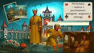 Permutacja – zadania z pocztówkami, wyścigiem, wagonem i stonogą