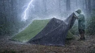 ENJOYING BAD WEATHER LIGHTNING STORMS AND HEAVY RAIN ‼️⛈️ SOLO CAMPING IN VERY HEAVY RAIN.
