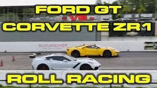 American Supercar Battle  2018  Ford GT vs 2019 Chevrolet Corvette ZR1 Roll Racing down the 1/4 Mile
