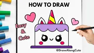 How to Draw - CUTE UNICORN BIRTHDAY CAKE || Step by Step Kawaii Drawing