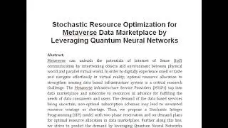 Stochastic Resource Optimization for Metaverse Data Marketplace by Leveraging Quantum Neural Network