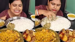 mutton curry, hilsha fish paturi and rice eating