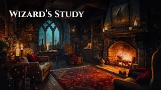 Cozy Wizard's Study: Ambient Soundscape with Page Turning, Pencil Sounds, Fireplace, and Soft Music