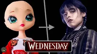 Wednesday Addams lol surprise omg inspired doll makeover. Fake lol omg remake into Wednesday Addams